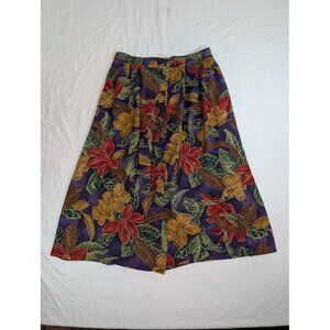 Alfred Dunner women's petite size 14 long purple floral skirt button front T16